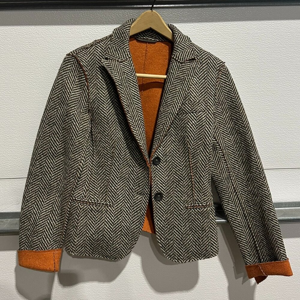 Marc Aurel Wool Herringbone Blazer Jacket Brown Tweed Tailored EU Designer